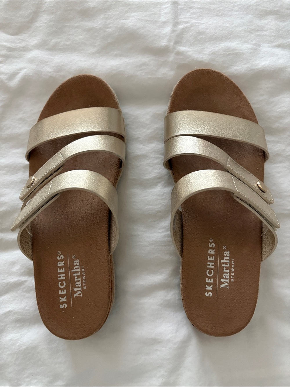 Skechers Martha Metallic Champagne Strappy Slide Sandals